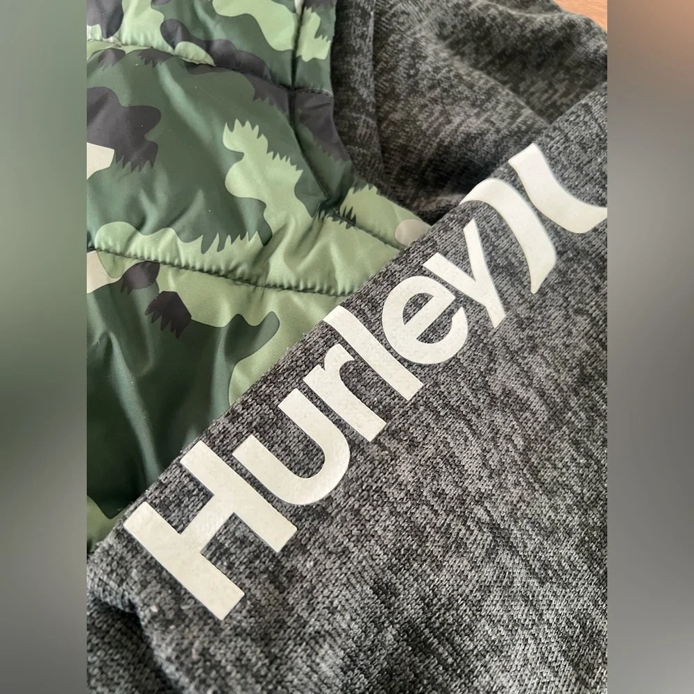 Hurley Puffer Jacket Boys Camo Hooded Size Large